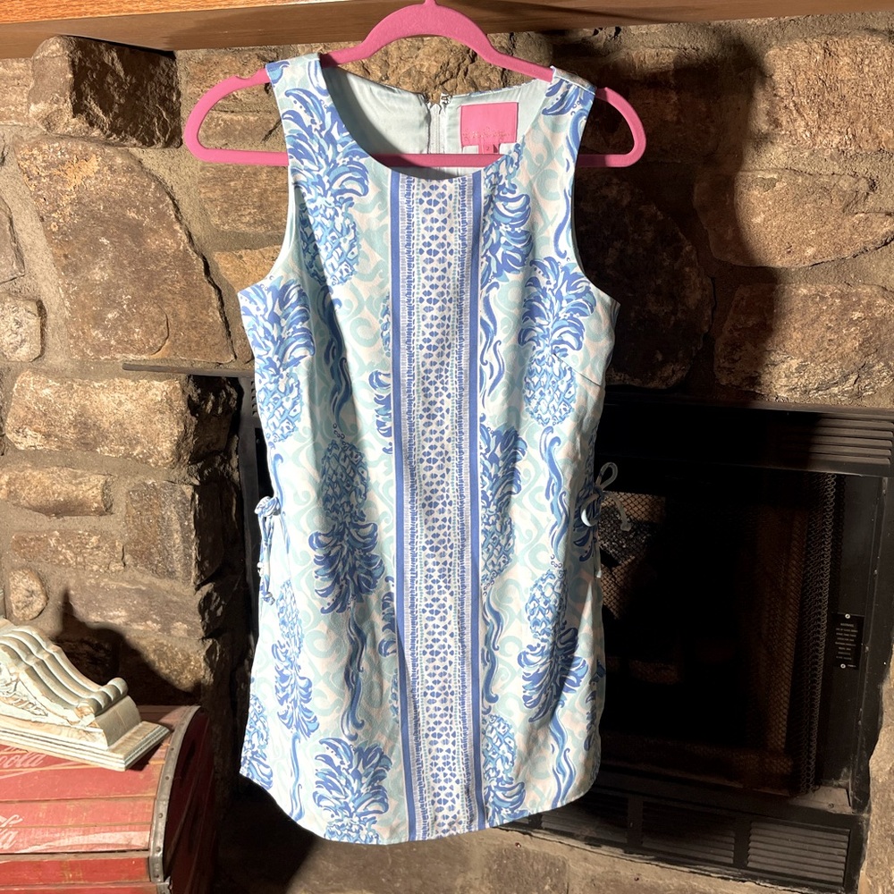 Lilly Pulitzer Donna Romper Dress Casual Blue With Pineapple Accents Size 2